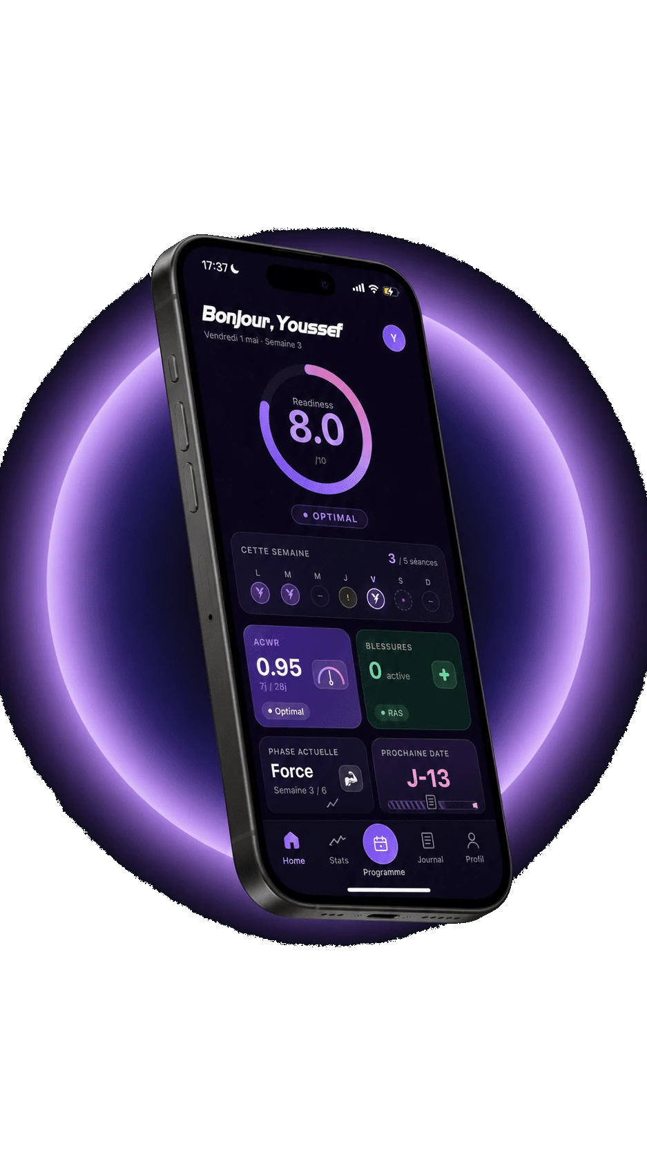 L'écran d'accueil de l'app STRYDE